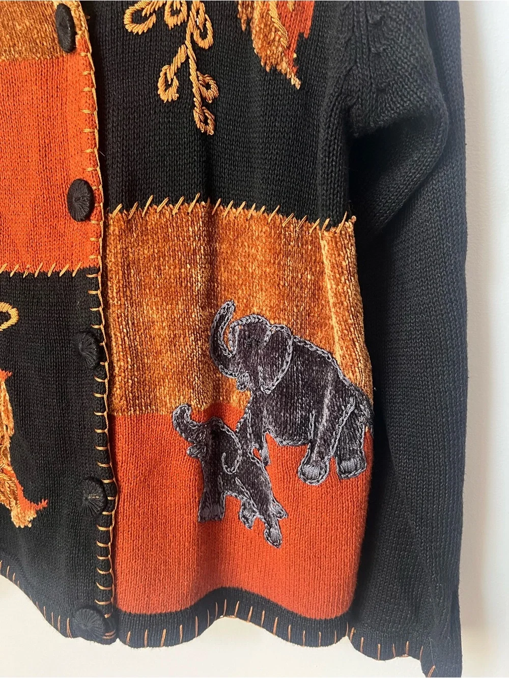 Vintage Victoria Harbour Safari Patchwork Cardigan Sweater Poodle Collar Medium